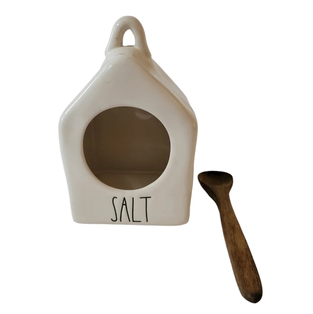 Rae Dunn Pottery Bird House Salt Cellar w Spoon